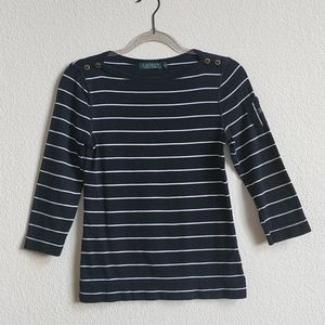 Lauren Ralph Lauren 3/4 Sleeve Striped Top, Medium